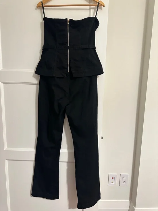 White House Black Market Black Strapless Denim Jumpsuit with Belt - Picture 5 of 5